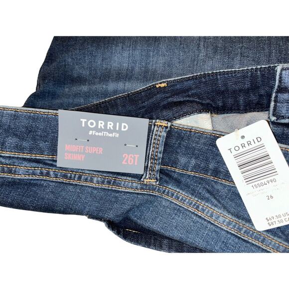 NEW Torrid Jeans 26T Womens Plus Size Blue Denim Midfit Super‎ Skinny Super Soft - Picture 4 of 12